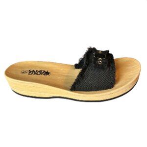 Sand N Sun Black Frayed Buckle Sandals - NWOT Size M (7-8) (1289-4)